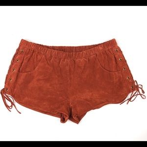 Tobi Suede Boho Lace Up Shorts Size Large